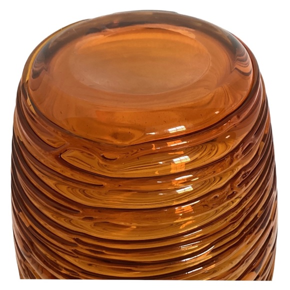 Eastern Beehive Art Glass Vase Honey Amber Hand Blown String Thread Overlay VTG - Picture 13 of 16